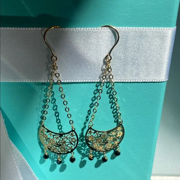 Solid 14k gold Dangle earrings with quartz natural stones. Italy/Stamped - Picture 9 of 10